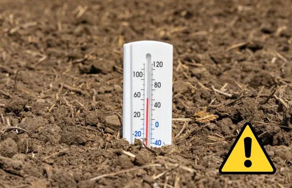 soil thermometer measuring the temperature of the soil, warning sign